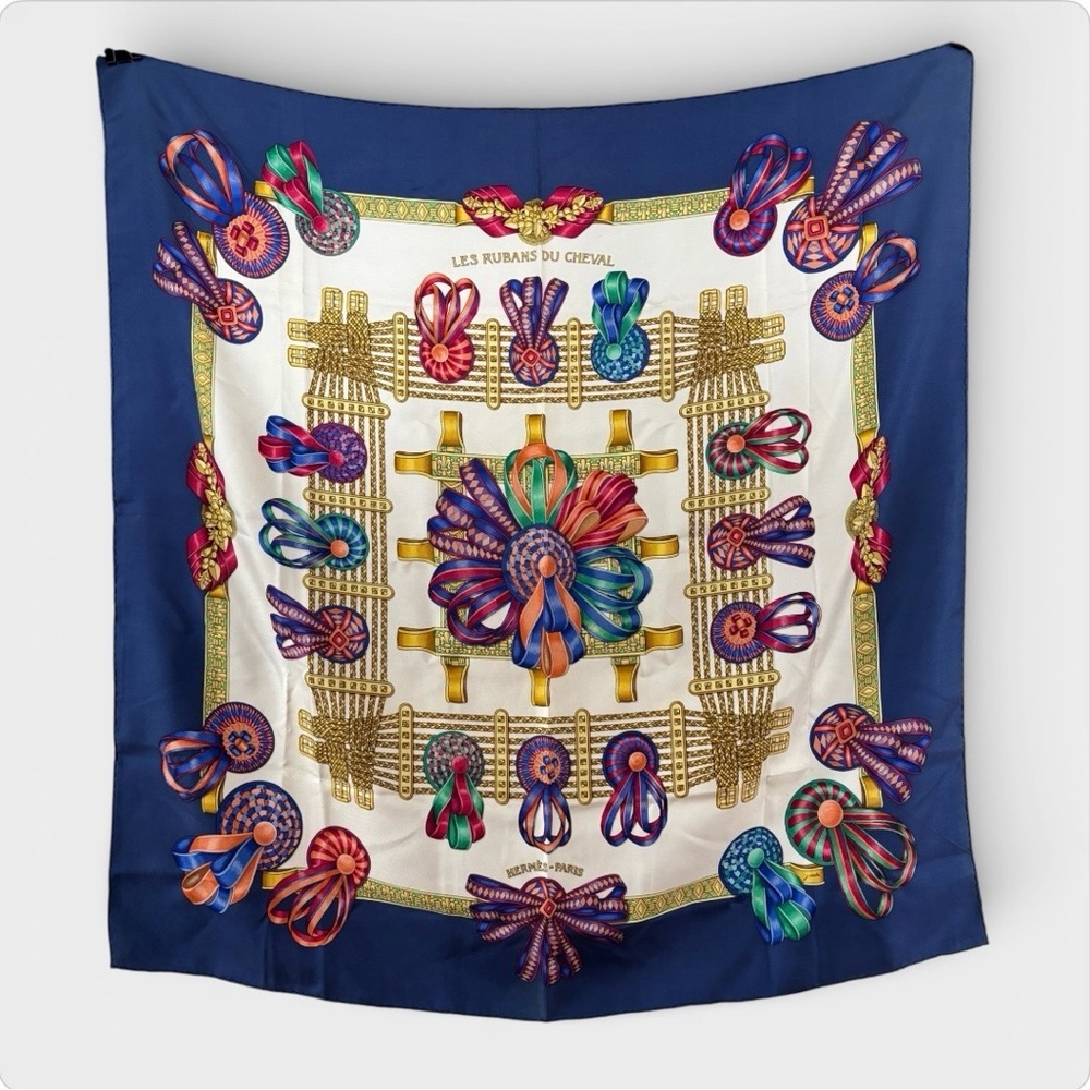 HERMÉS Authentic 35” Hermès Les Ruban du Cheval Silk Scarf by Joachim Metz